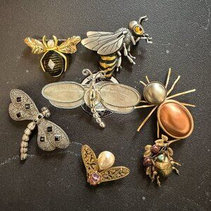 Elegant Insect-Themed Brooch Set - Gold, Silver, and Bronze Tones